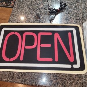"OPEN "  LED Sign w/ hanging rope used length 24 in, height is 13 in, width 4
